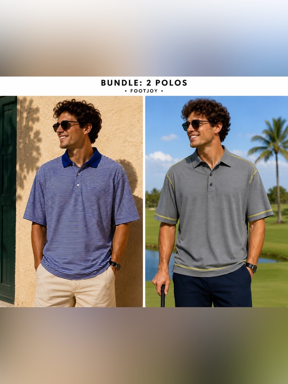 FootJoy Men's Blue Striped Polo & Gray Polo Bundle